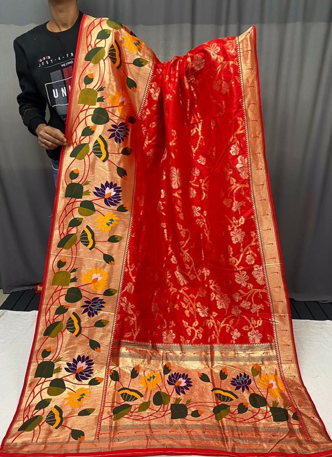 Pure Silk Red Traditional Wear Paithani Saree